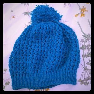 Hand knitted slouchy stylish  hat turquoise color